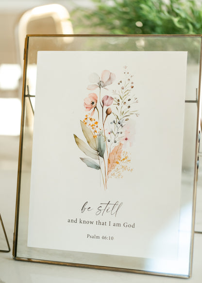 Be Still Floral Wall Art Print Christian Decor