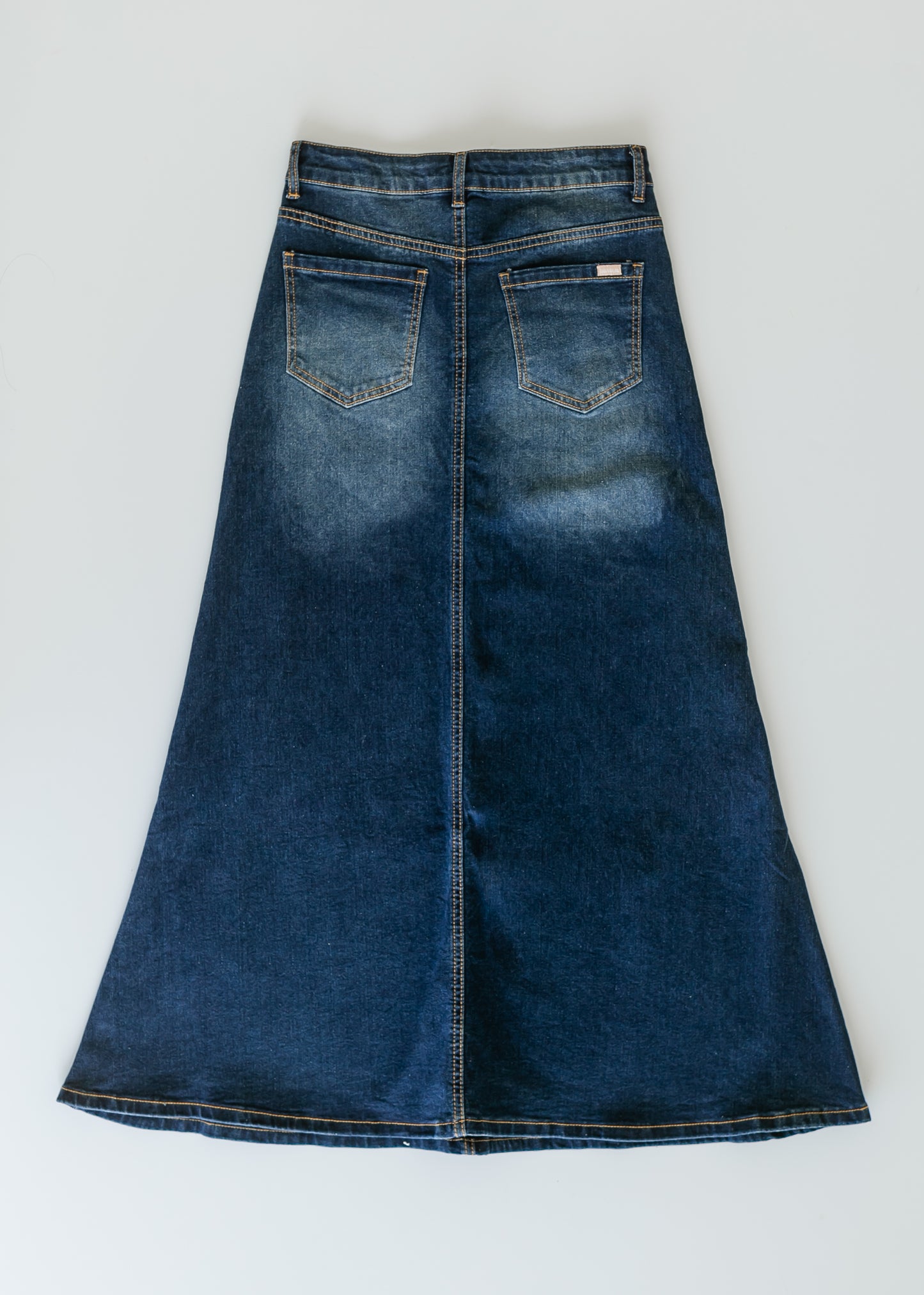 Bethany Dark Wash A-line Long Denim Skirt