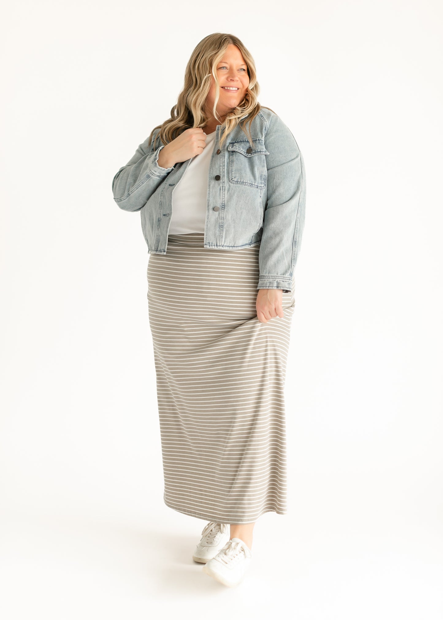 Clarise Striped Premium Knit Maxi Skirt