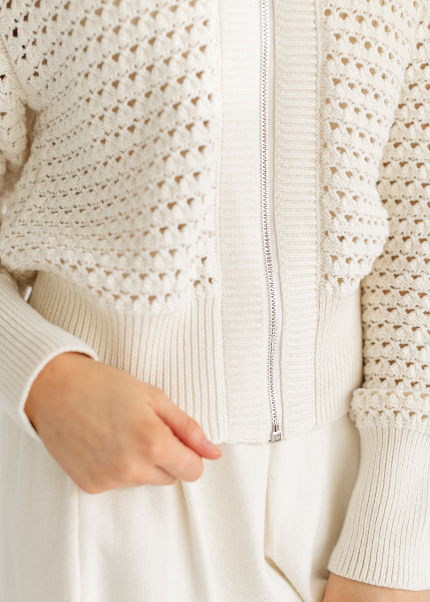 Eloise Full Zip Open Knit Cardigan FF Tops