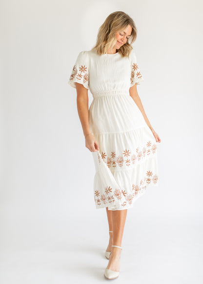 Embroidered Tiered Short Sleeve Maxi Dress FF Dresses