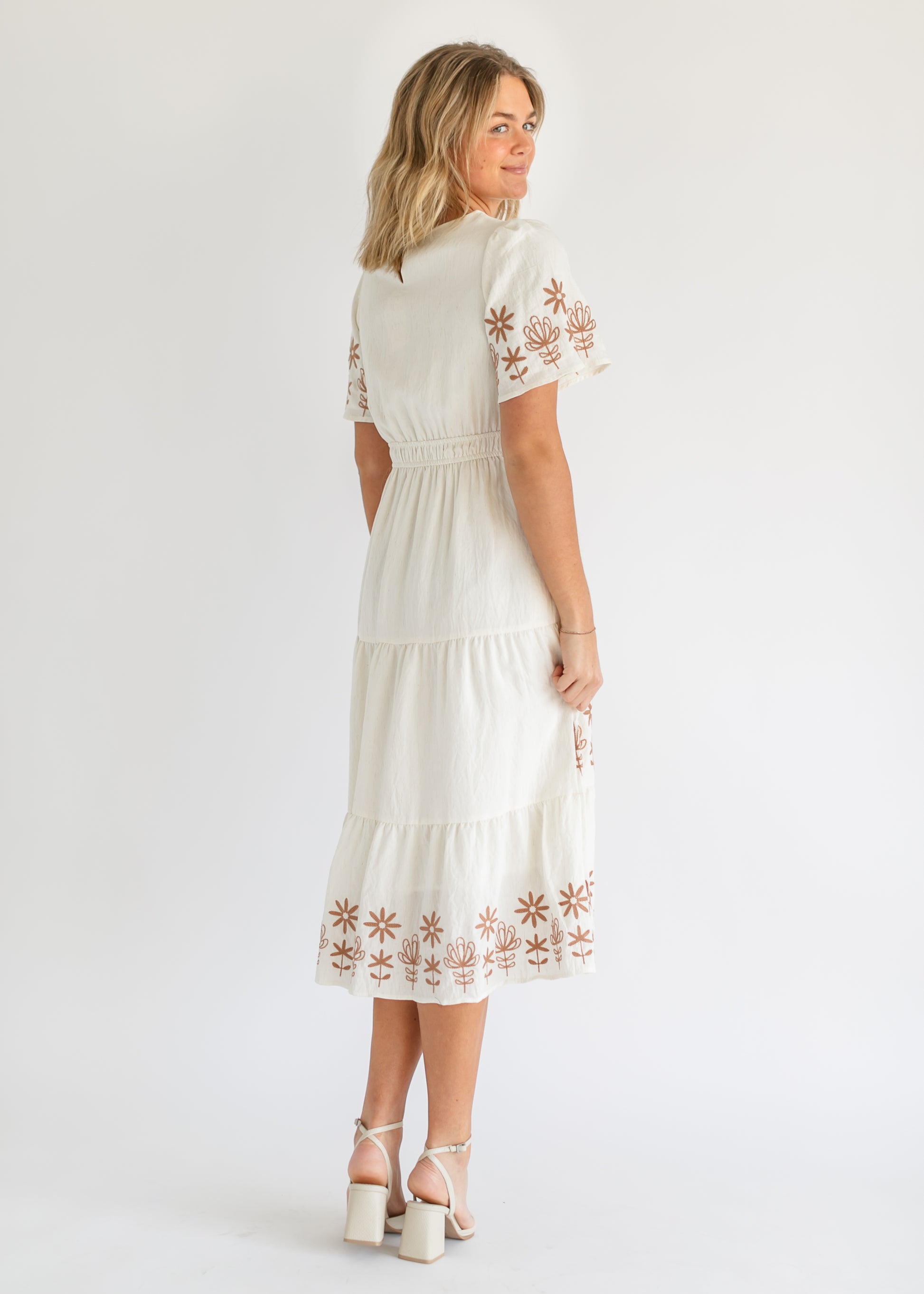 Embroidered Tiered Short Sleeve Maxi Dress FF Dresses