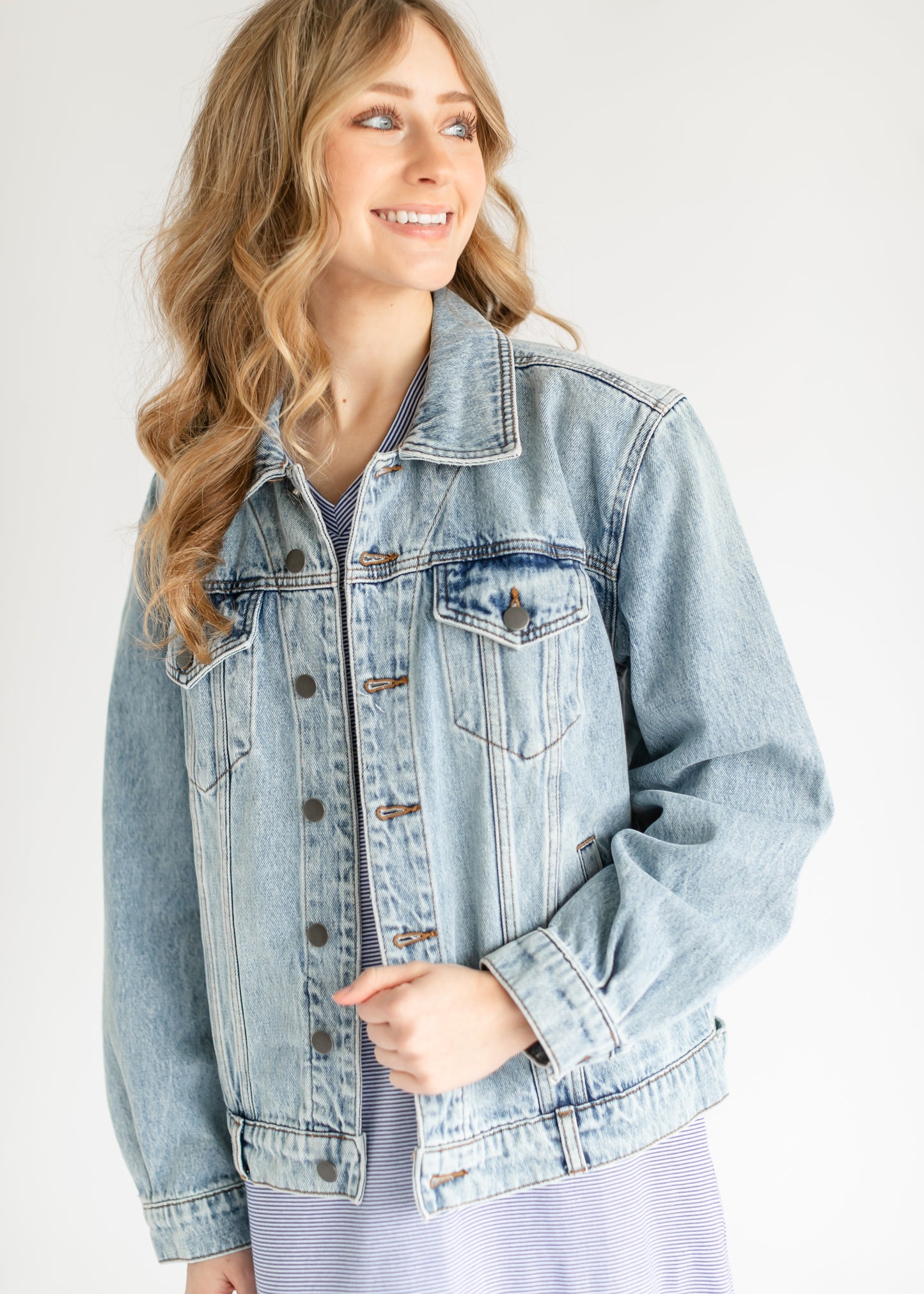 Emmy Light Wash Oversized Denim Jacket FF Tops