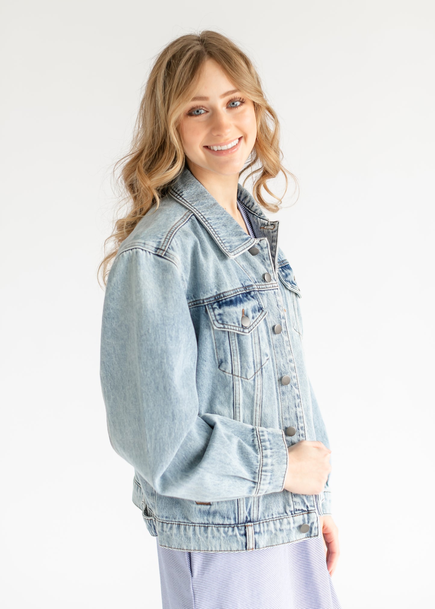 Emmy Light Wash Oversized Denim Jacket FF Tops