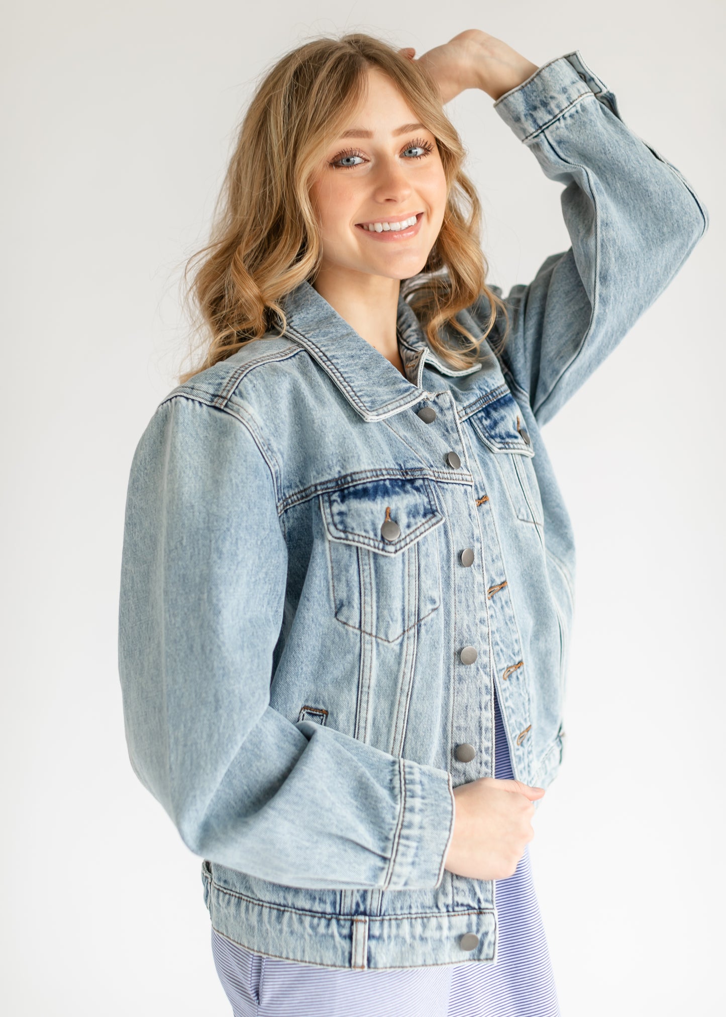 Emmy Light Wash Oversized Denim Jacket FF Tops