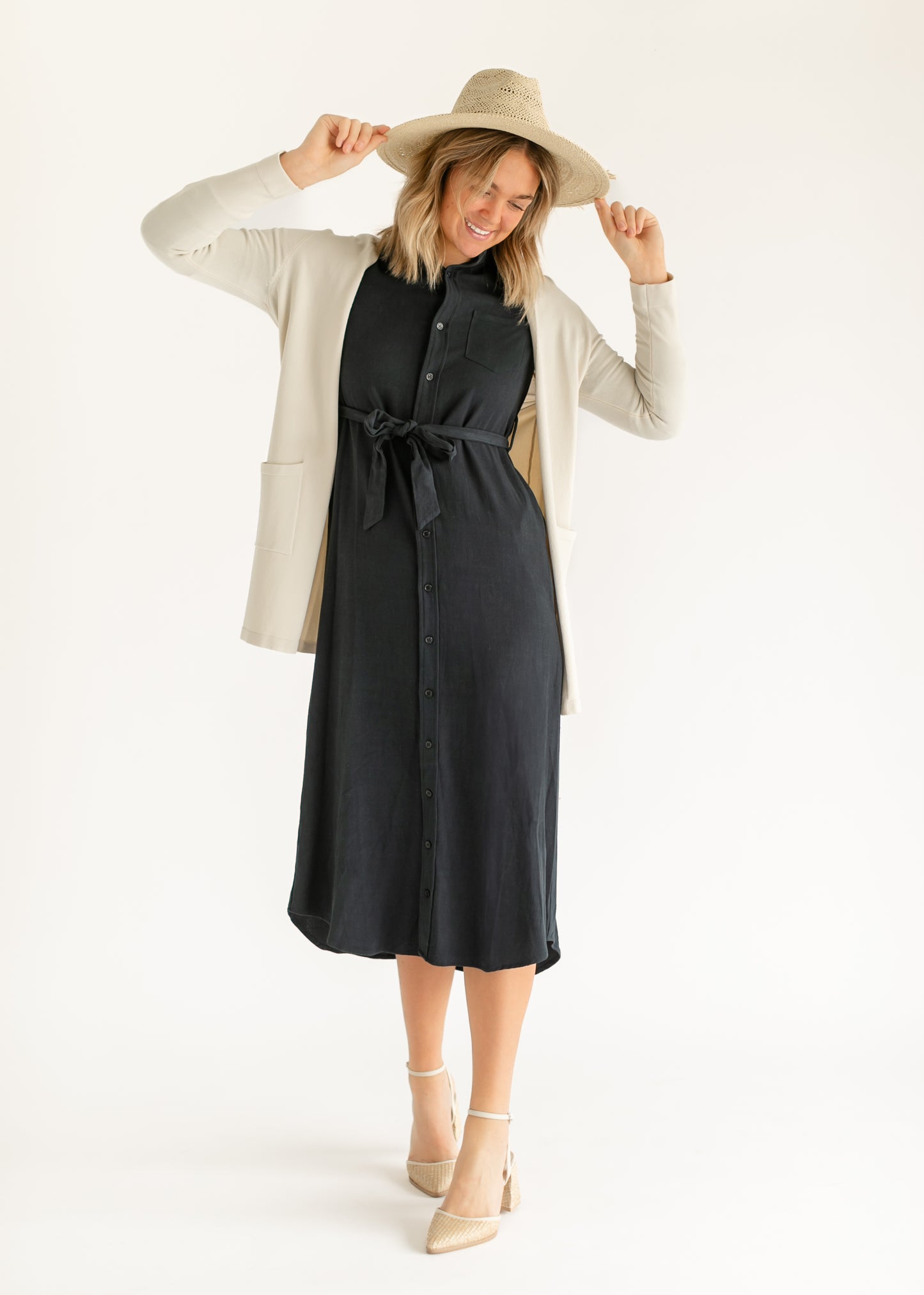 Essential Long Sleeve Linen Shirt Dress