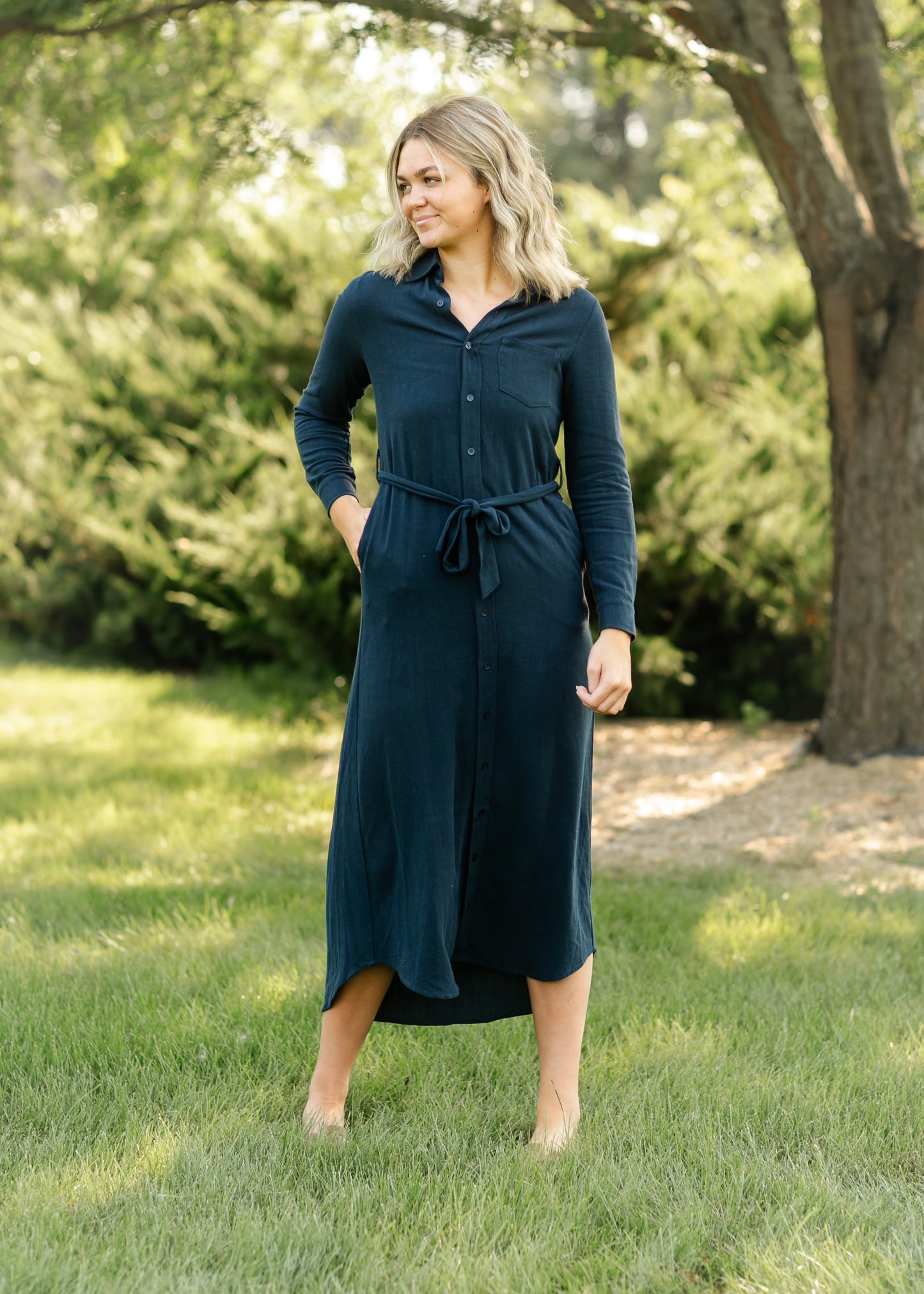 Essential Long Sleeve Linen Shirt Dress