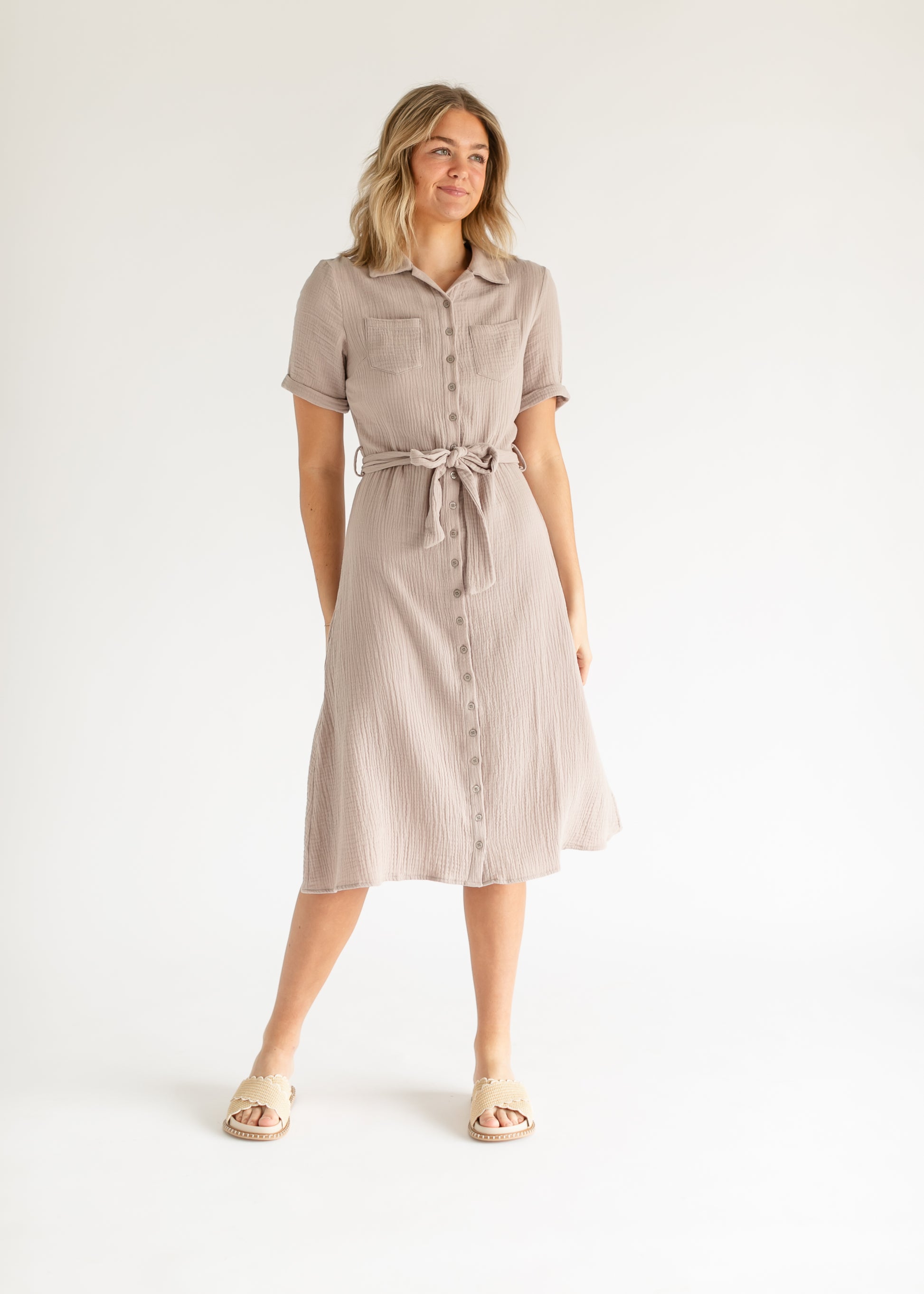 Essential Short Sleeve Gauze Shirt Dress IC Dresses