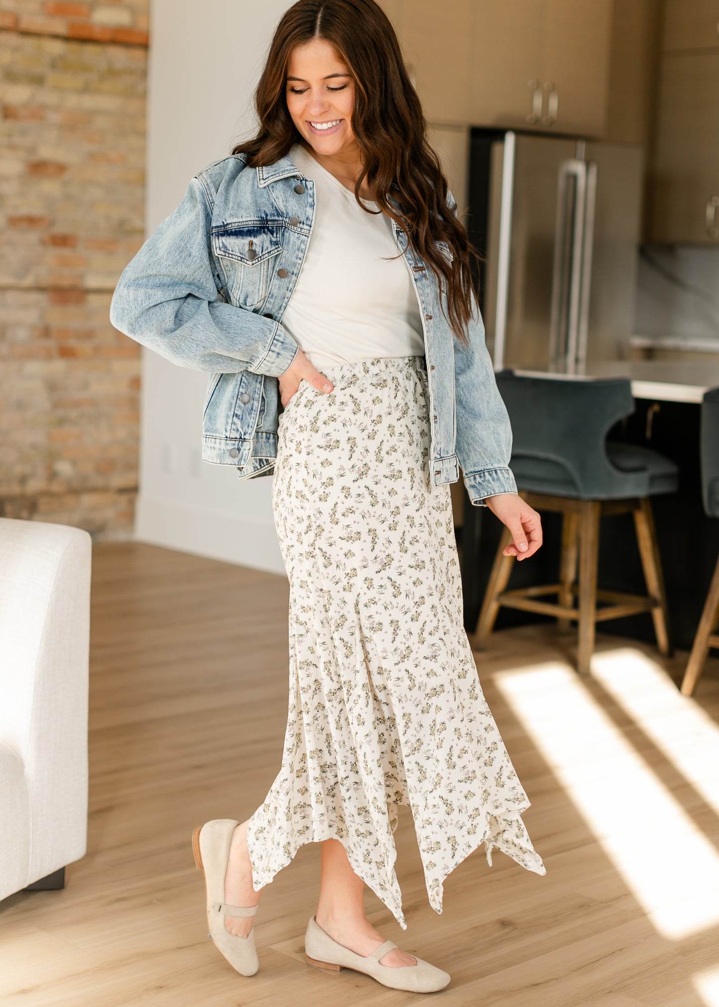 Floral Print Handkerchief Midi Skirt