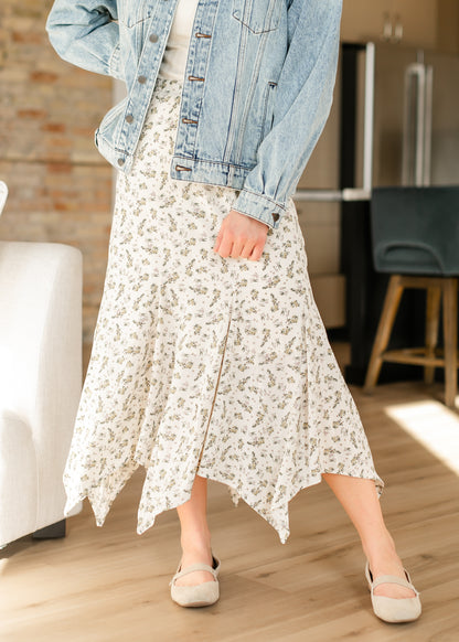 Floral Print Handkerchief Midi Skirt