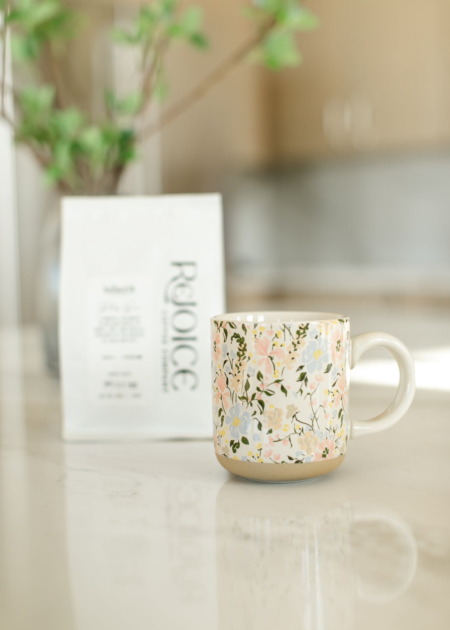 Floral Stoneware Coffee Mug