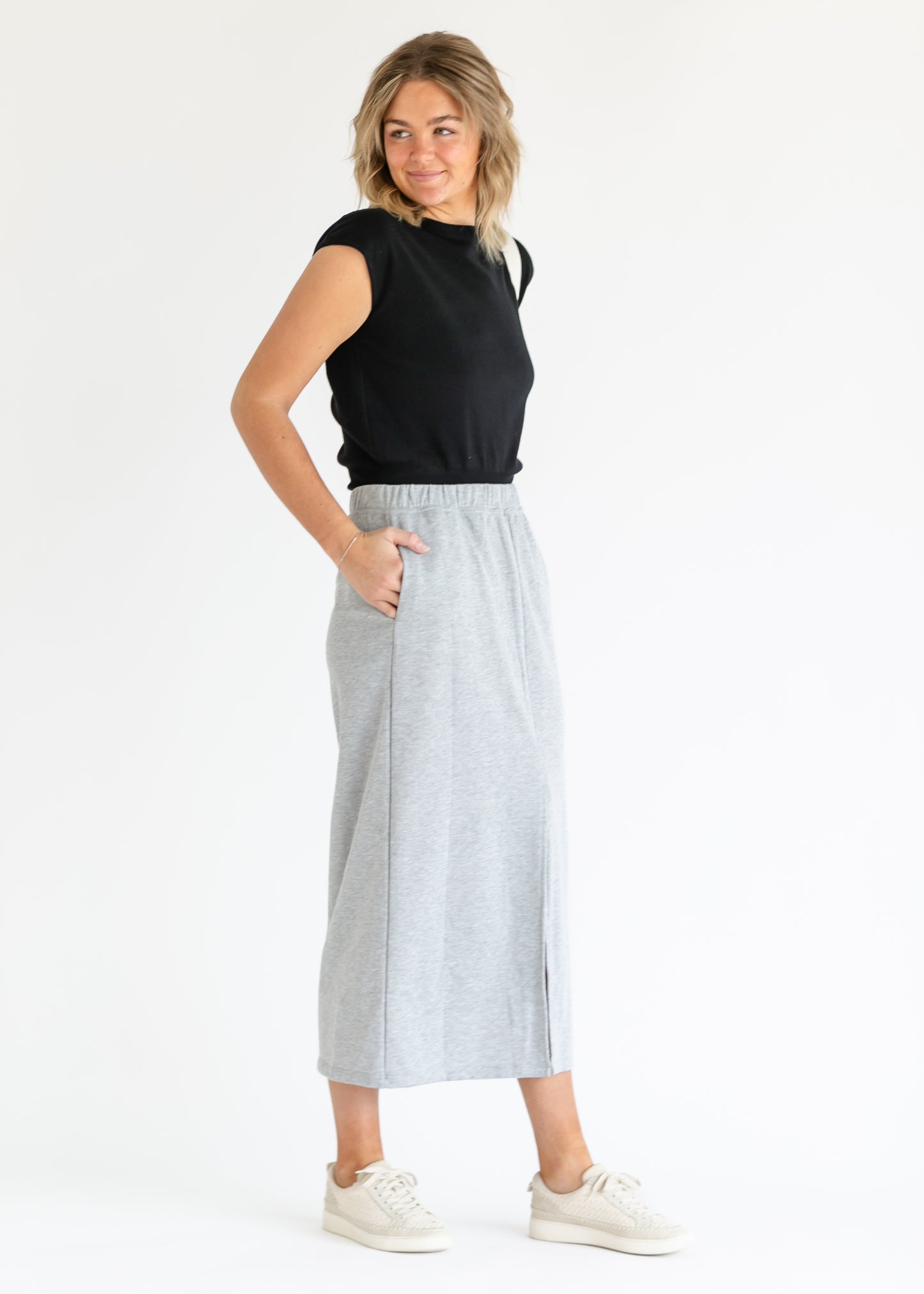 French Terry Front Slit Maxi Skirt - FINAL SALE