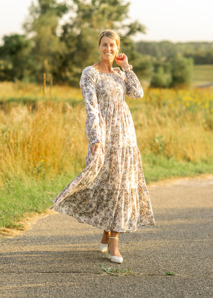 Gia Smocked Long Sleeve Maxi Dress