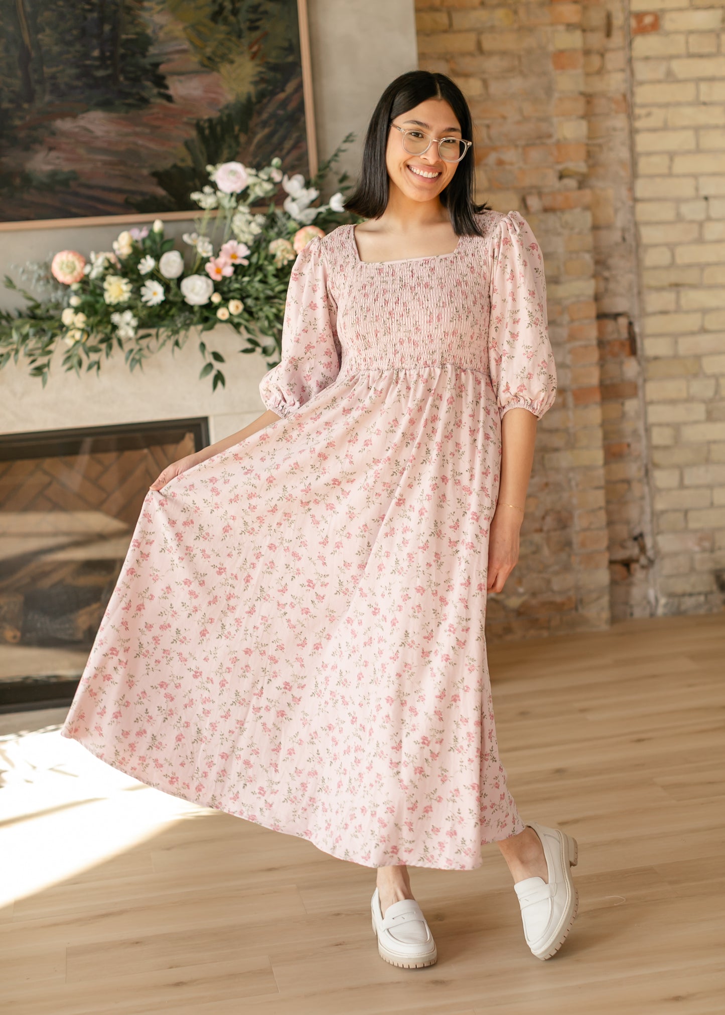 Kayleen Smocked Bodice Floral Maxi Dress