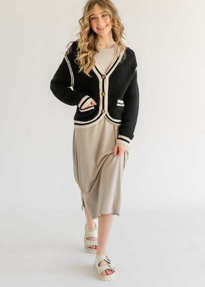 Heartloom® Kenya Button Front Contrast Stripe Cardigan