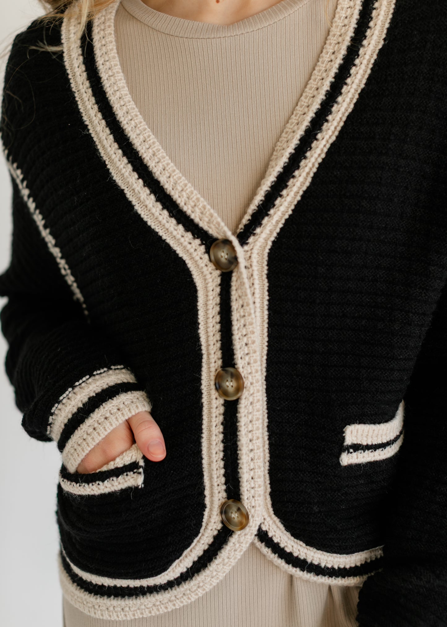 Heartloom® Kenya Button Front Contrast Stripe Cardigan