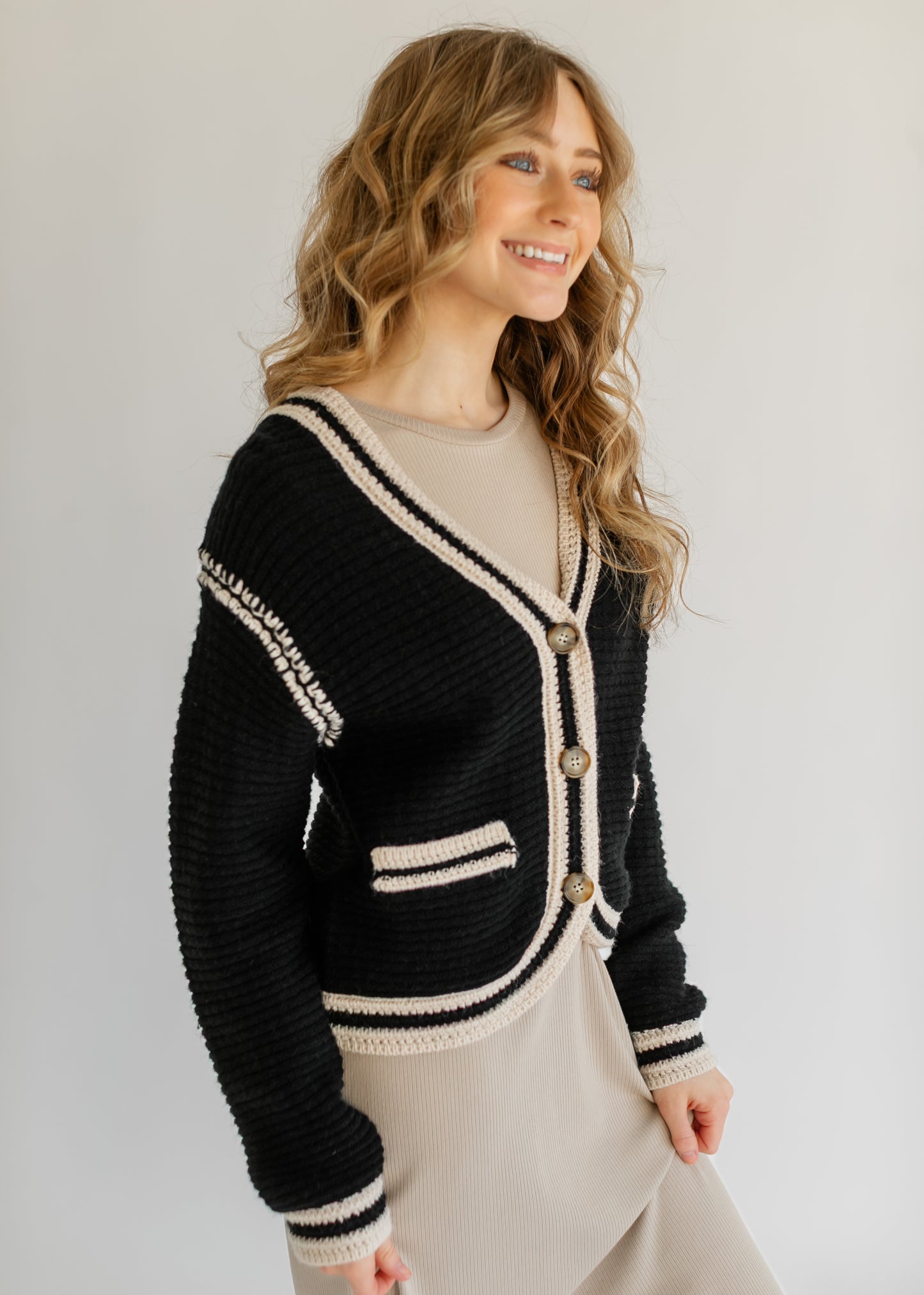 Heartloom® Kenya Button Front Contrast Stripe Cardigan