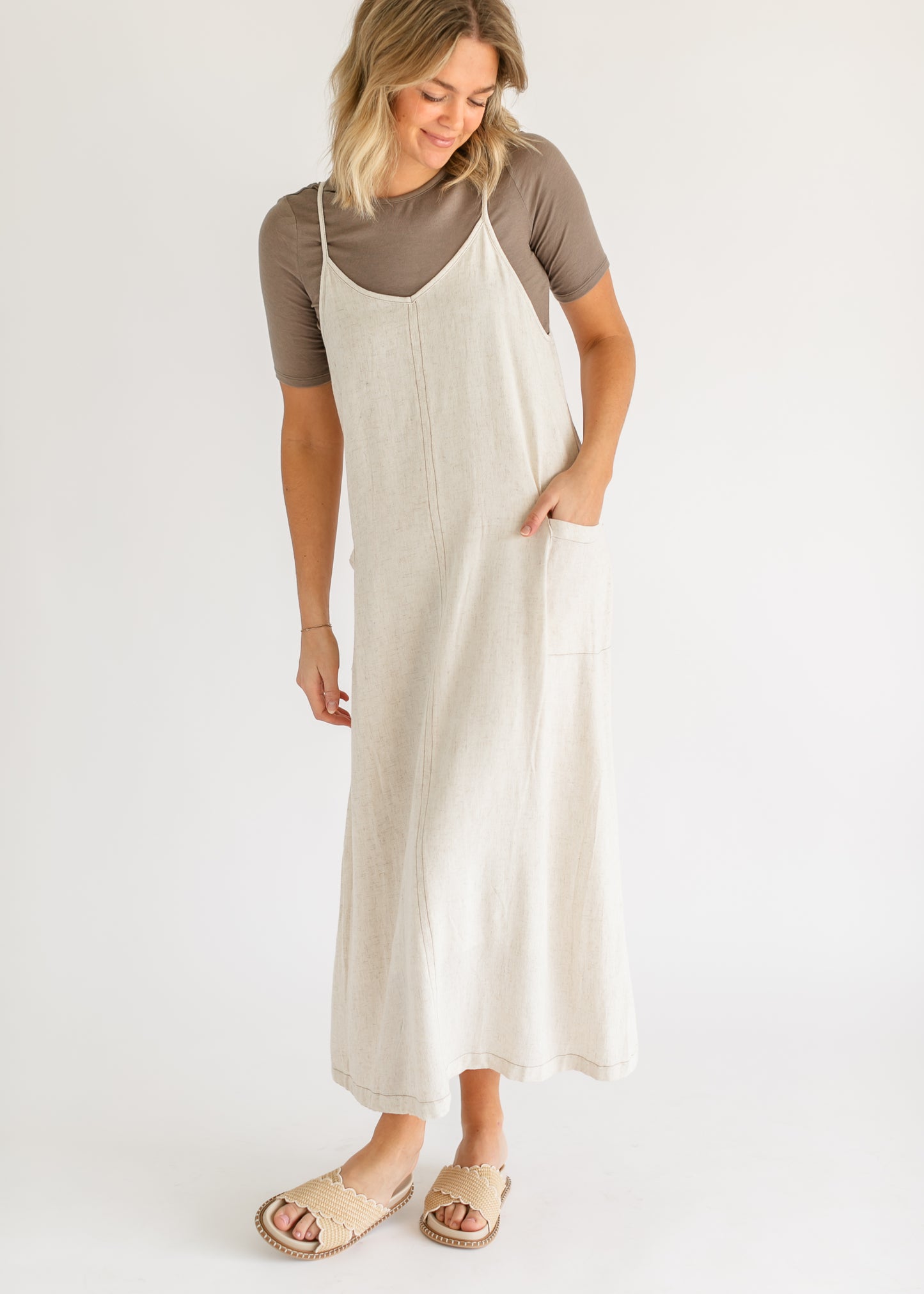 Linen Blend Overall Dress FF Dresses