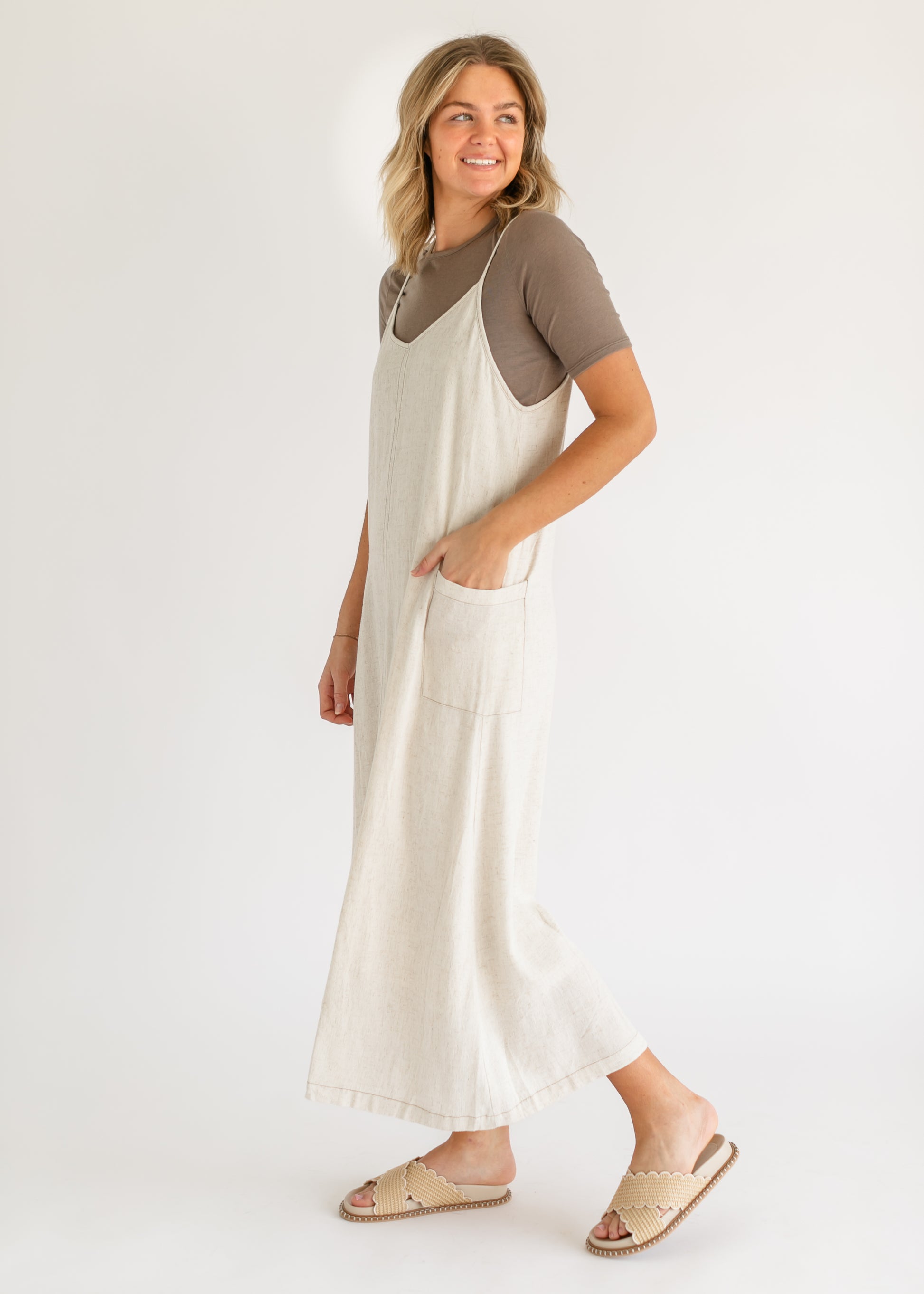 Linen Blend Overall Dress FF Dresses