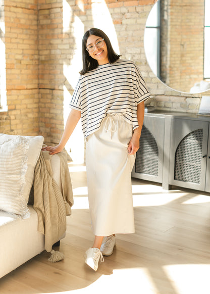 Navy Striped Dolman Sleeve Knit Top