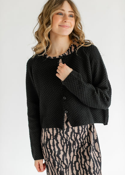 Opal Black Knit Front Button Cardigan