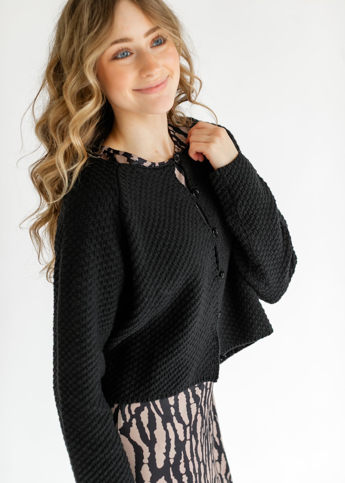 Opal Black Knit Front Button Cardigan