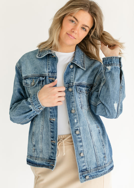 Oversized Denim Distressed Jacket