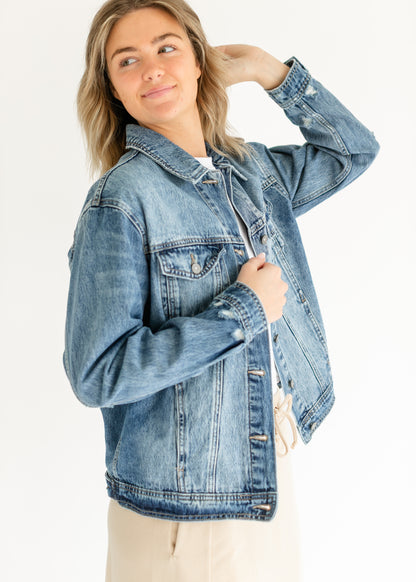 Oversized Denim Distressed Jacket