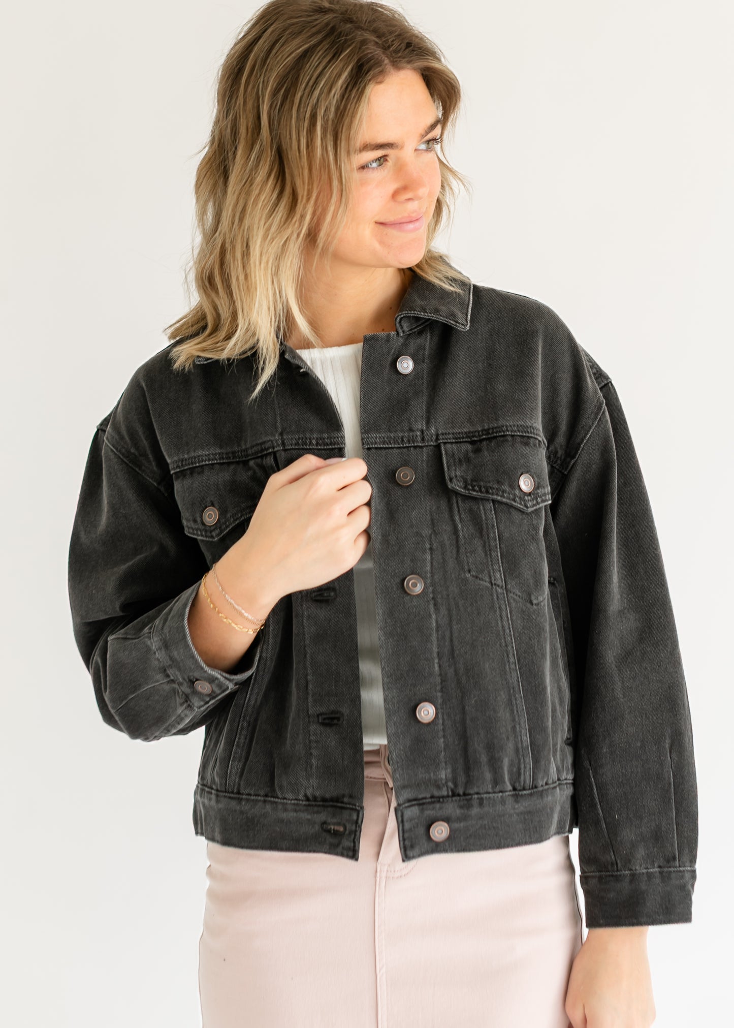 Oversized Washed Black Denim Jacket