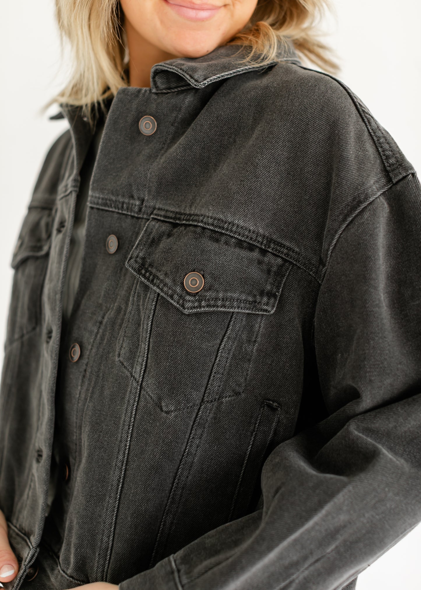 Oversized Washed Black Denim Jacket