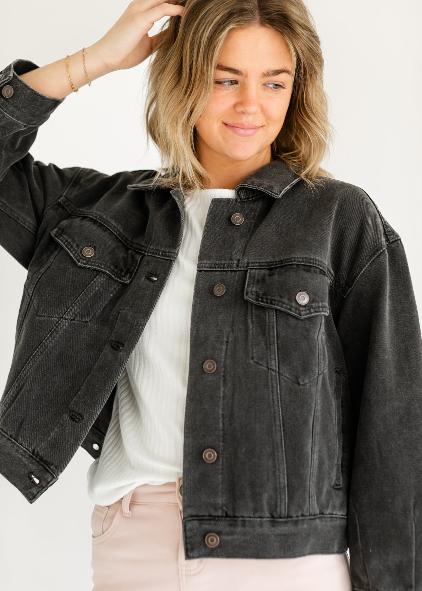 Oversized Washed Black Denim Jacket