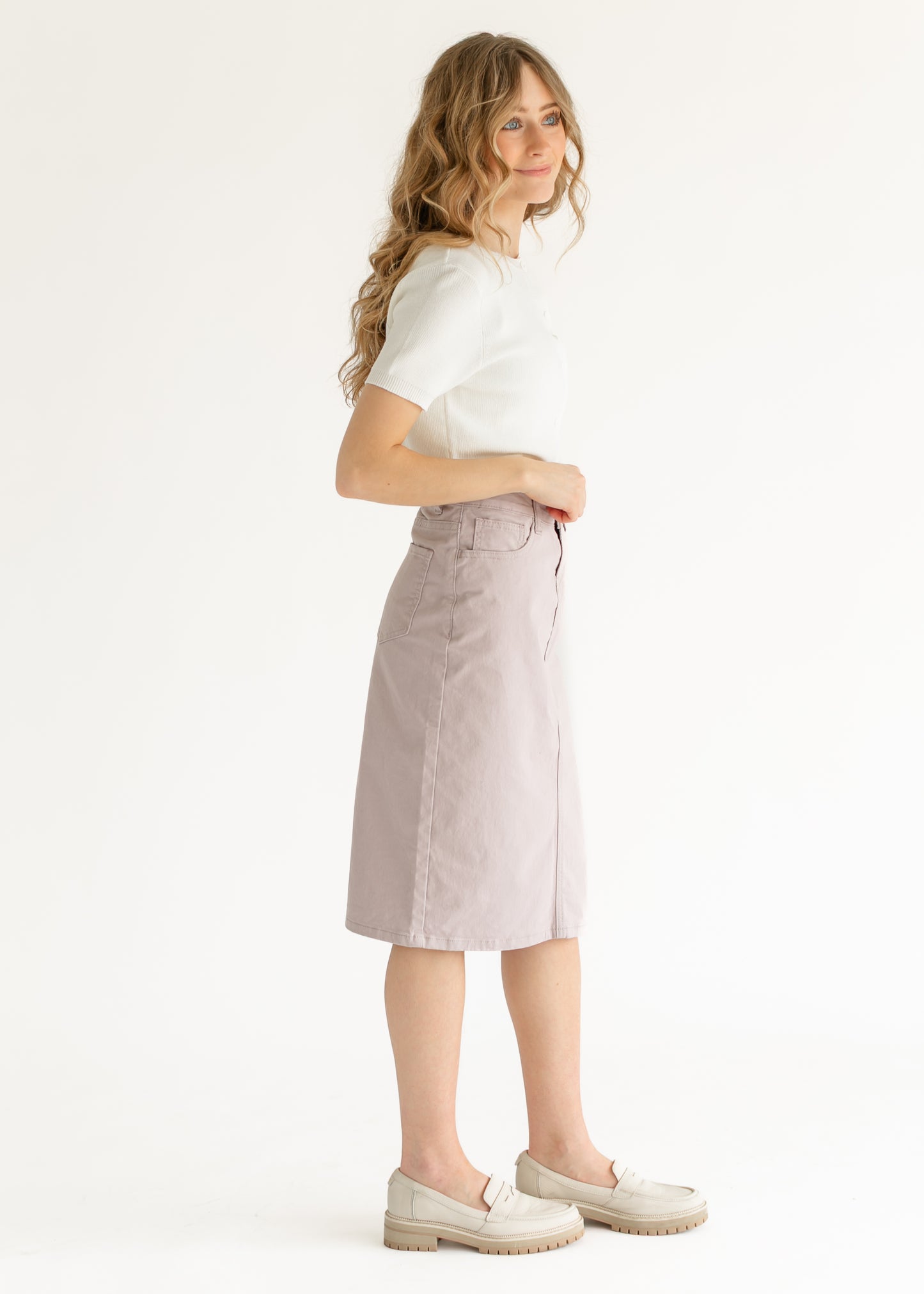 Remi Lilac Denim Midi Skirt