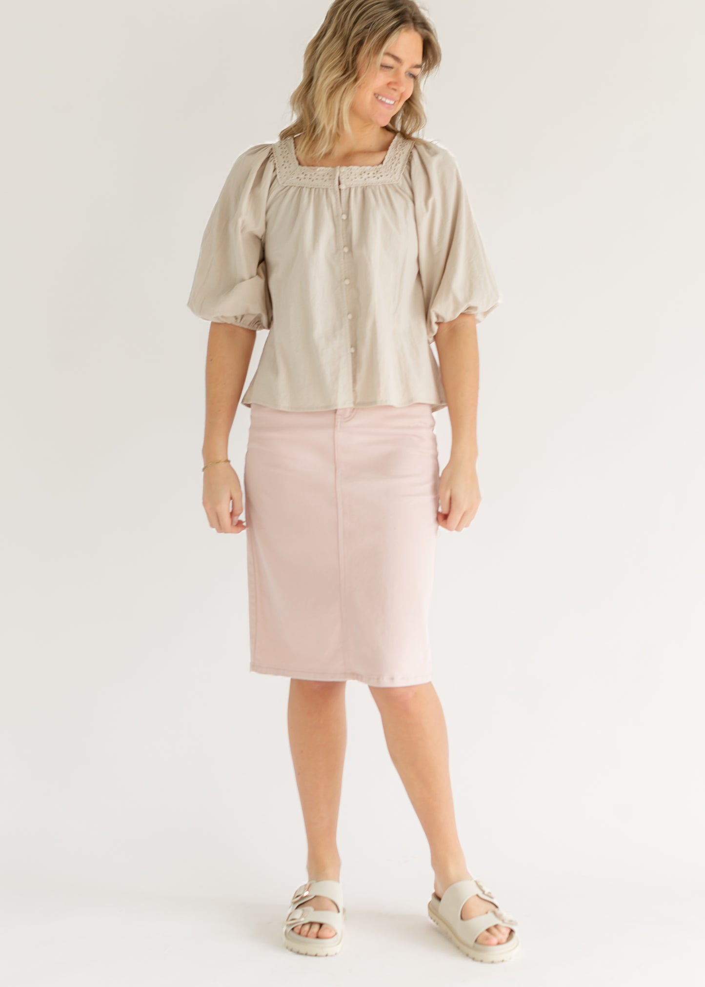 Remi Rose Denim Midi Skirt