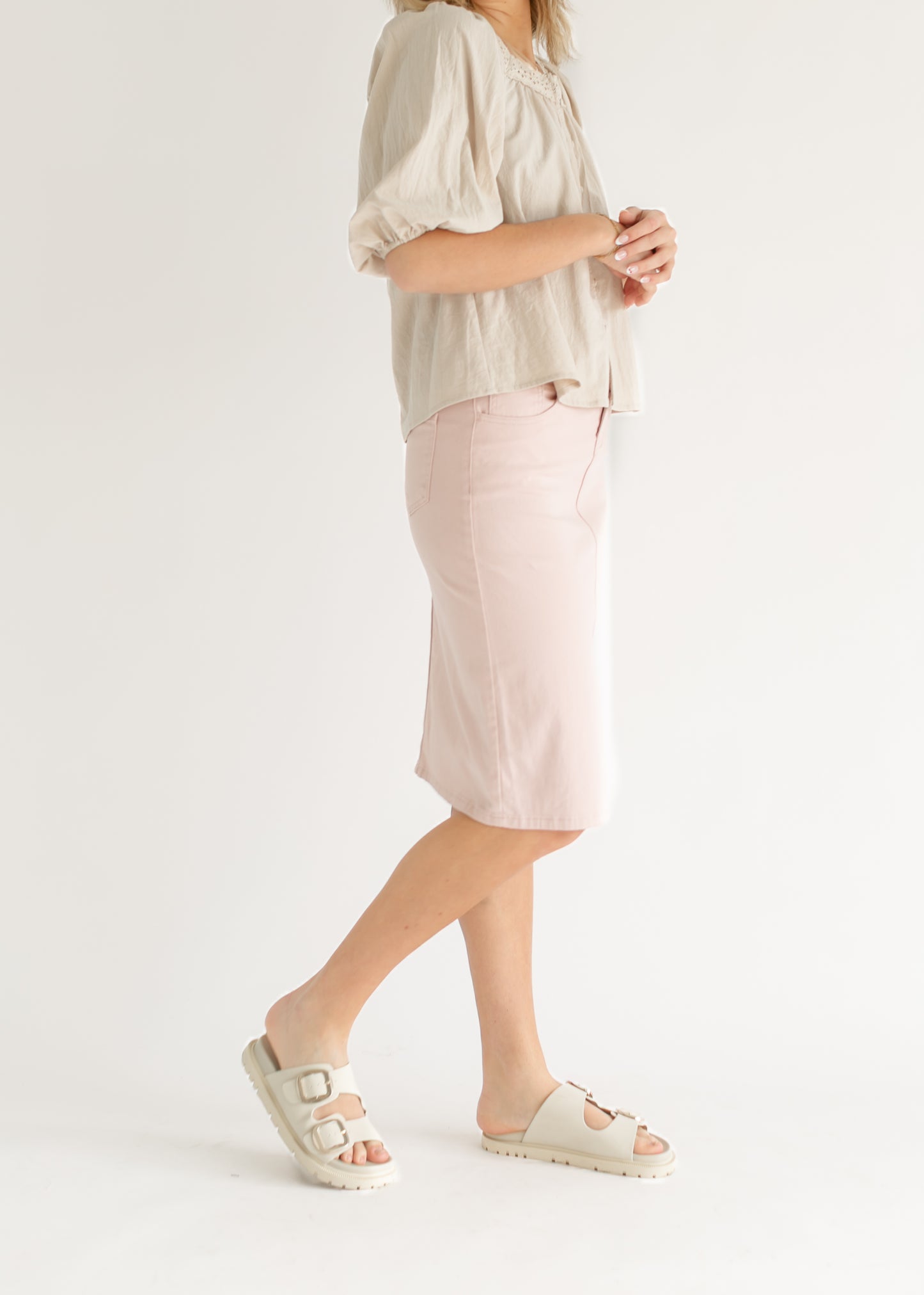 Remi Rose Denim Midi Skirt