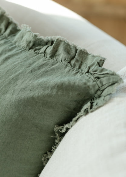 Ruffled Linen Cushion Cover Pillowcase