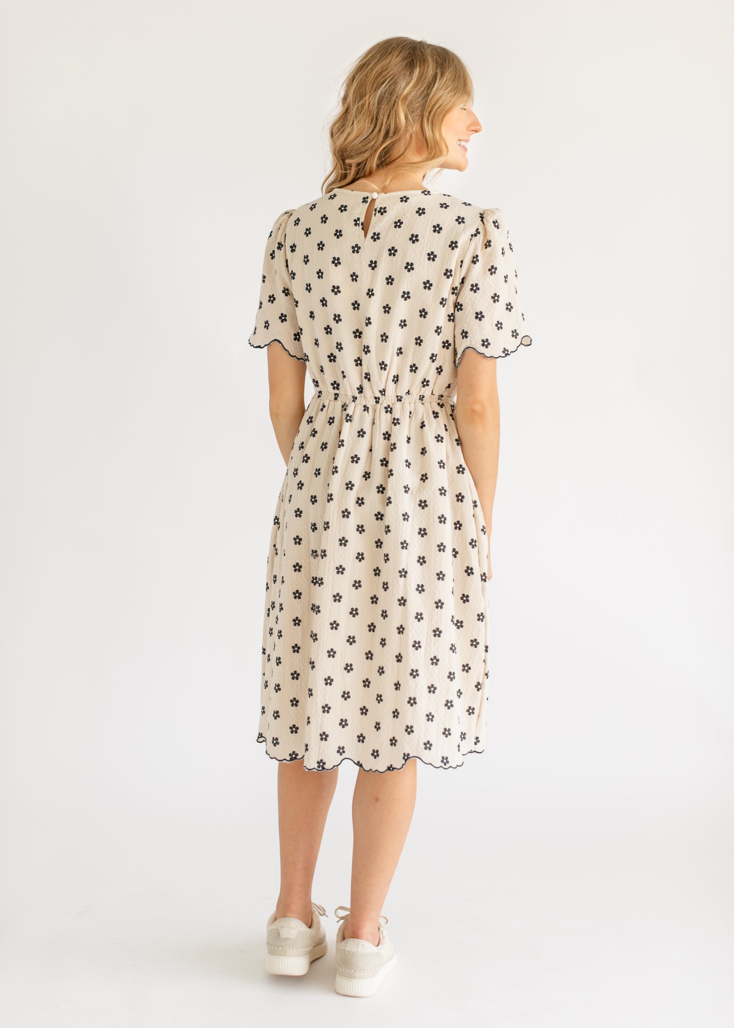 Scallop Edge Navy Floral Midi Dress FF Dresses