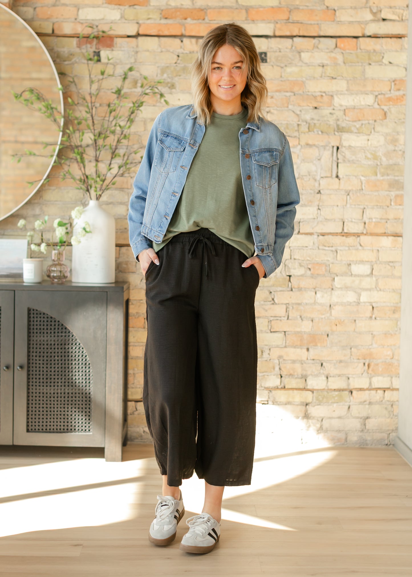 Smocked Waist Linen Feel Culottes