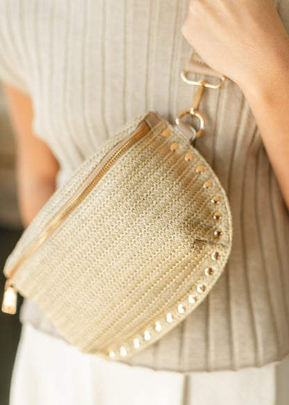 Straw Studded Belt Bag