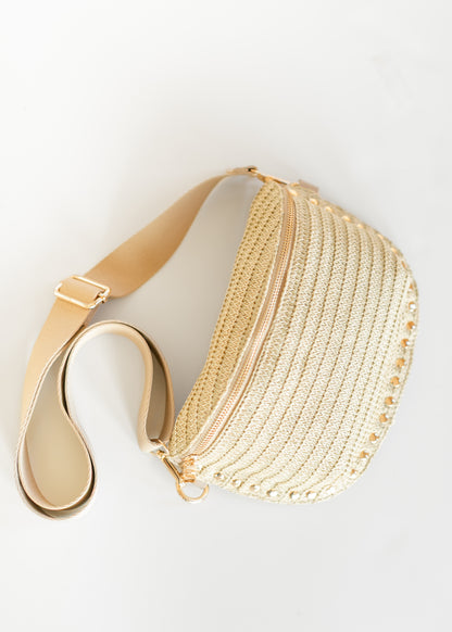 Straw Studded Belt Bag