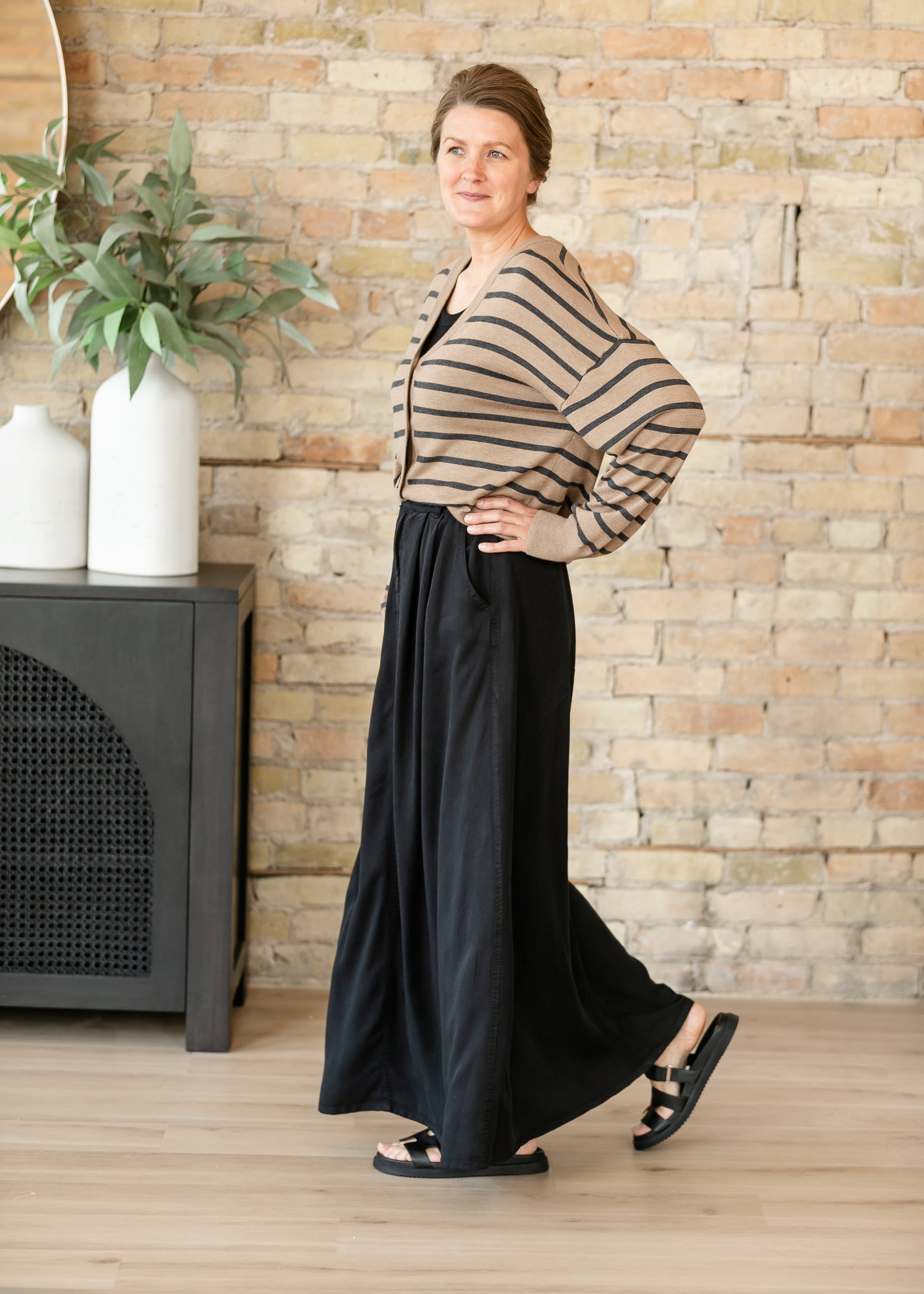 Black A-line Lightweight Denim Maxi Skirt