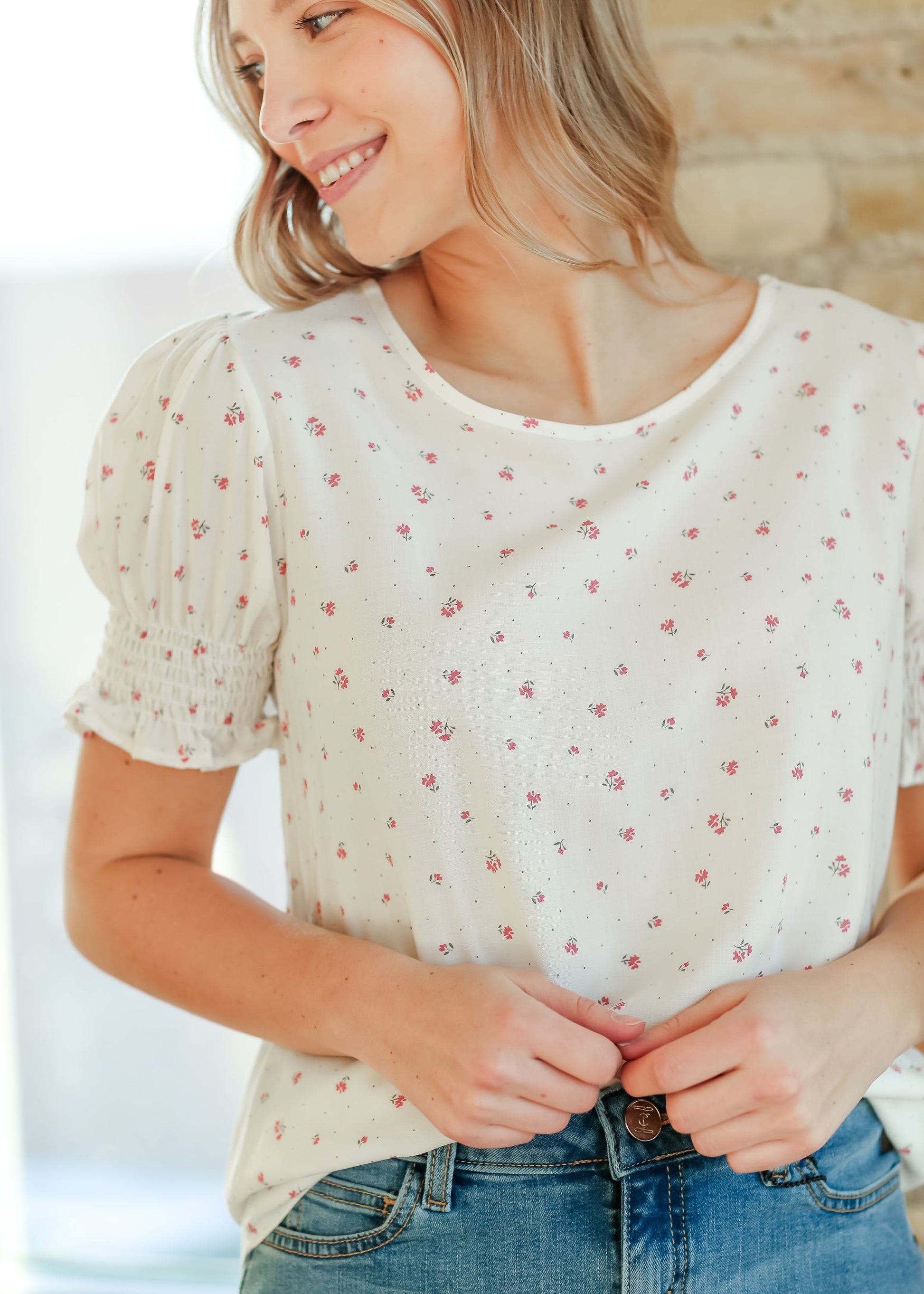 Alisa Short Ruffle Sleeve Top IC Tops White Floral / XS