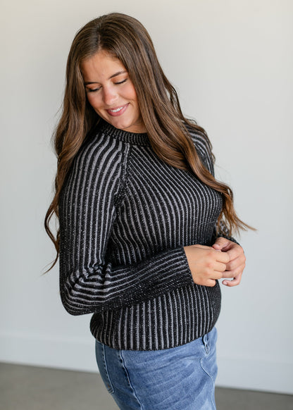 Ami Black and Gray Ribbed Sweater FF Tops