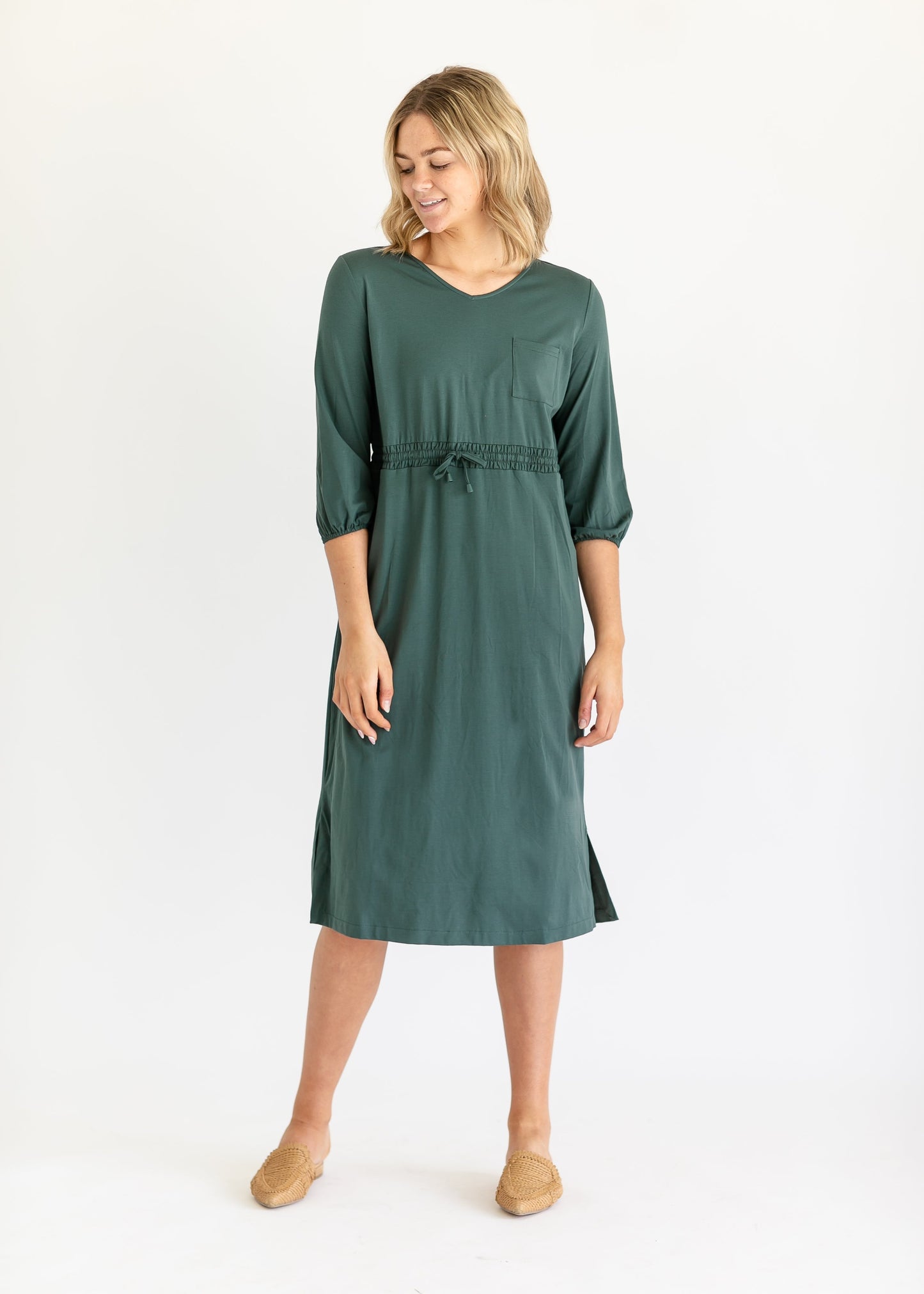 Ashley Long Sleeve Stretch Waist Midi Dress IC Dresses