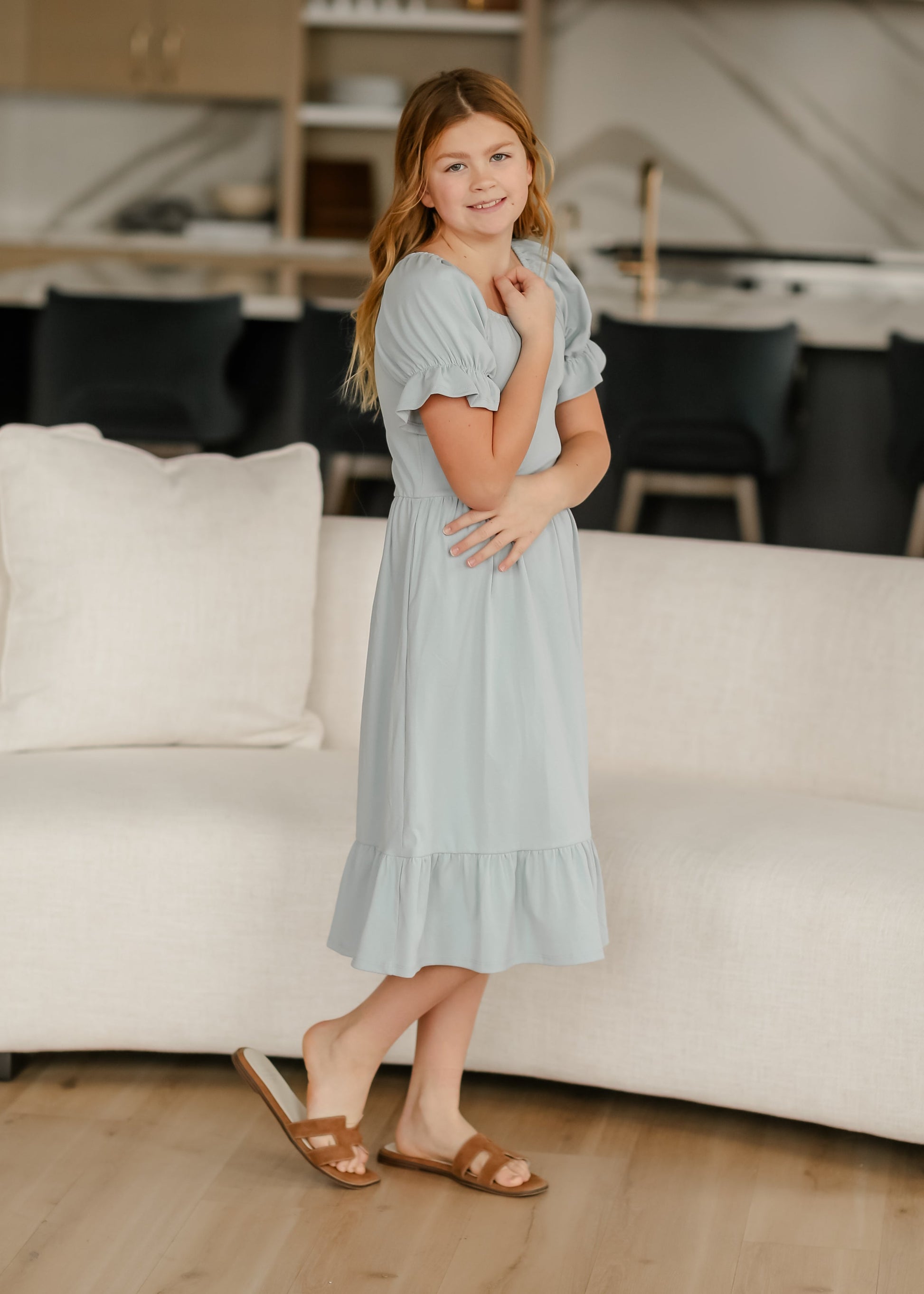 Aubriel Girl's Puff Sleeve Midi Dress IC Girls