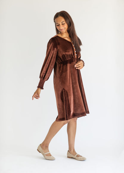 Autumn Quarter Button Velvet Midi Dress FF Dresses