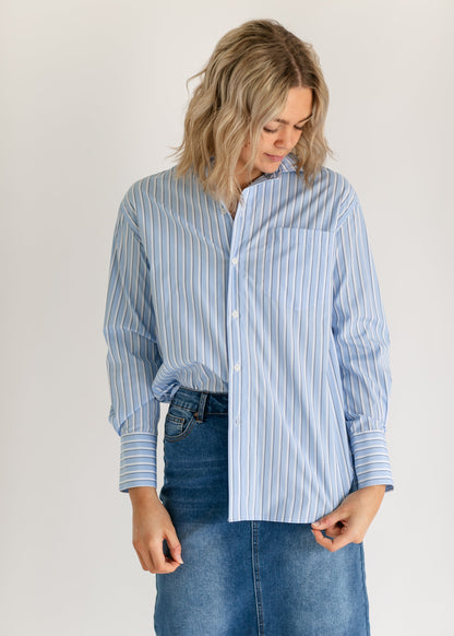 Autumn Striped Button Up Top FF Tops