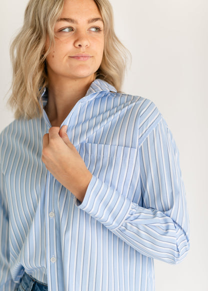 Autumn Striped Button Up Top FF Tops