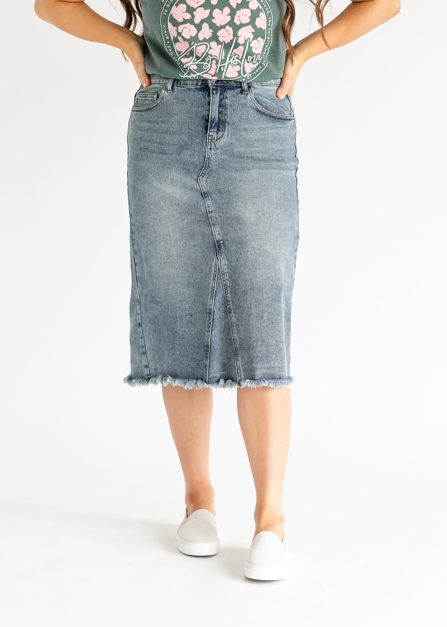 Avril A-Line Midi Denim Skirt FF Skirts