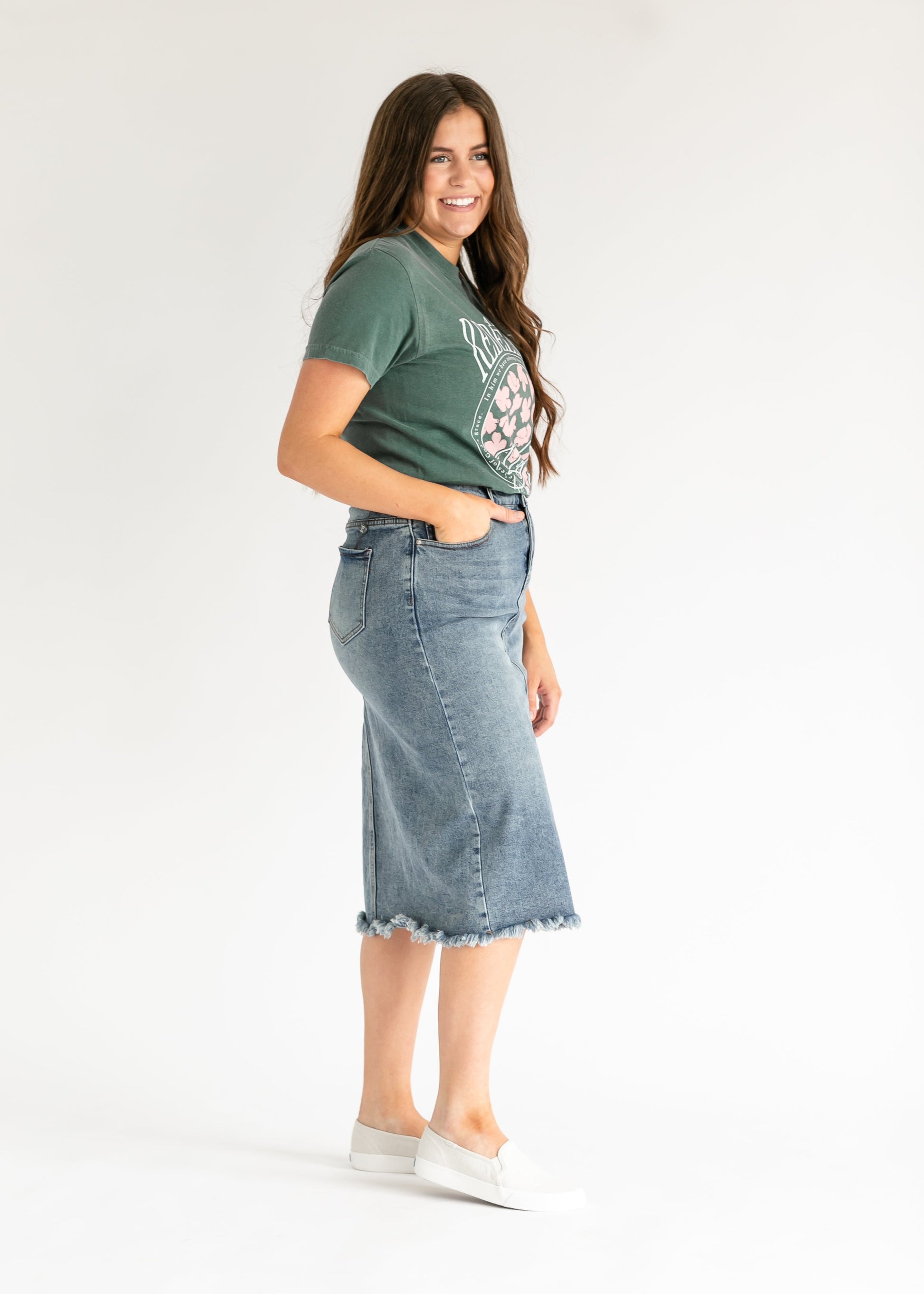 Avril A-Line Midi Denim Skirt FF Skirts