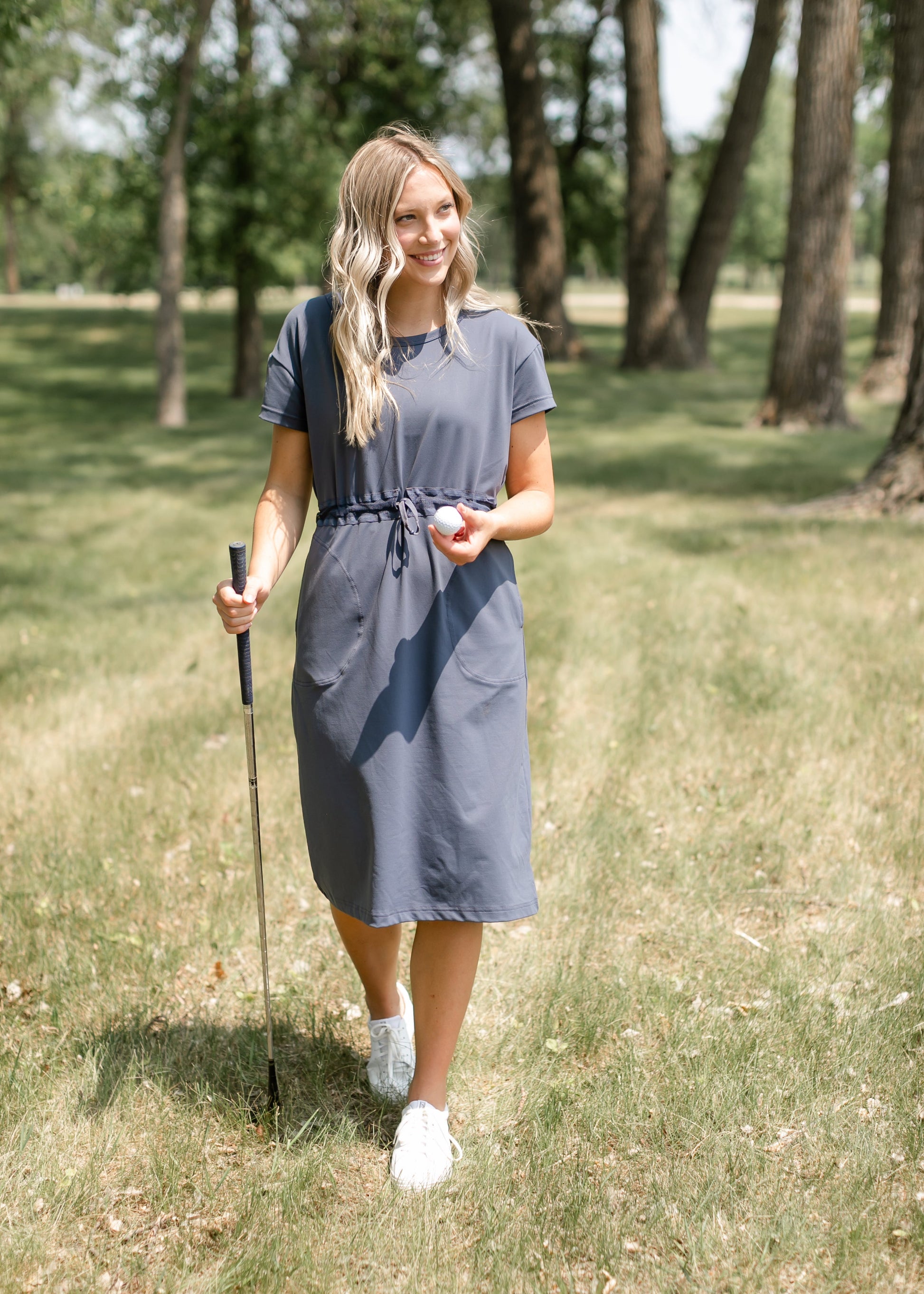 Becca Cinch Waist Athletic Midi Dress IC Dresses Dusty Navy / XS